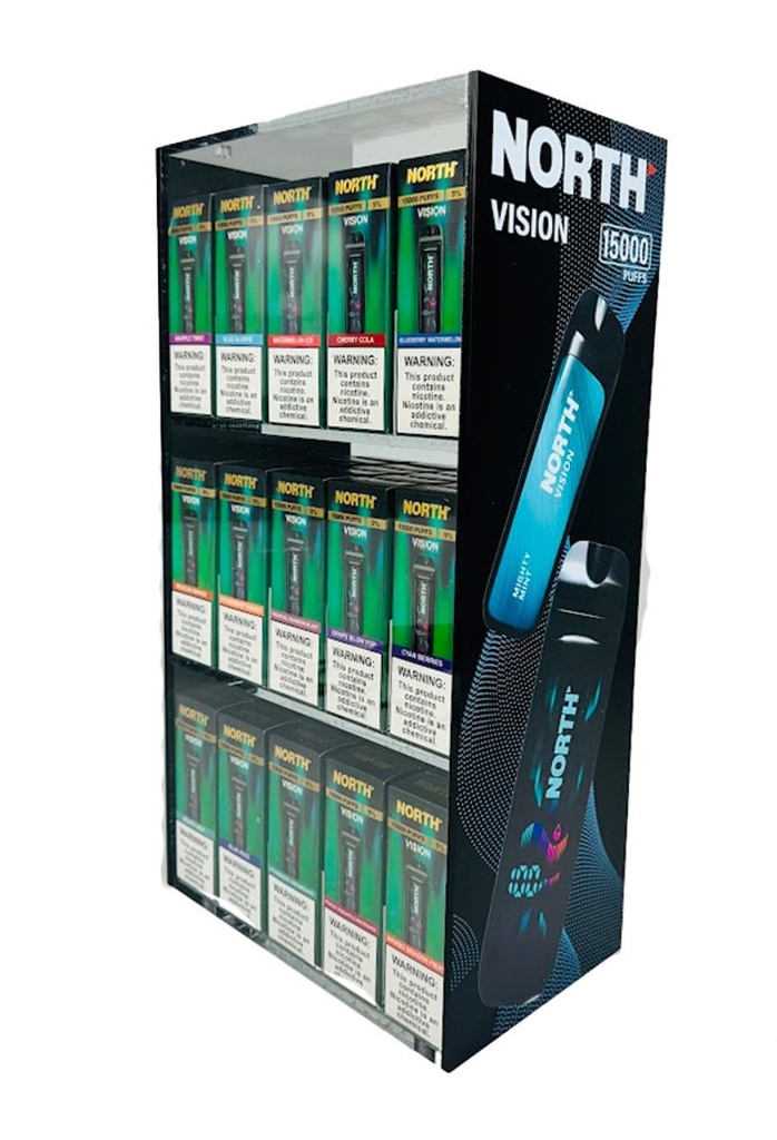  North Vision 15K Puffs 15ML Disposable  Device With Visionary Mesh Coil & Energy  Radiating Screen - Acrylic Display of 75