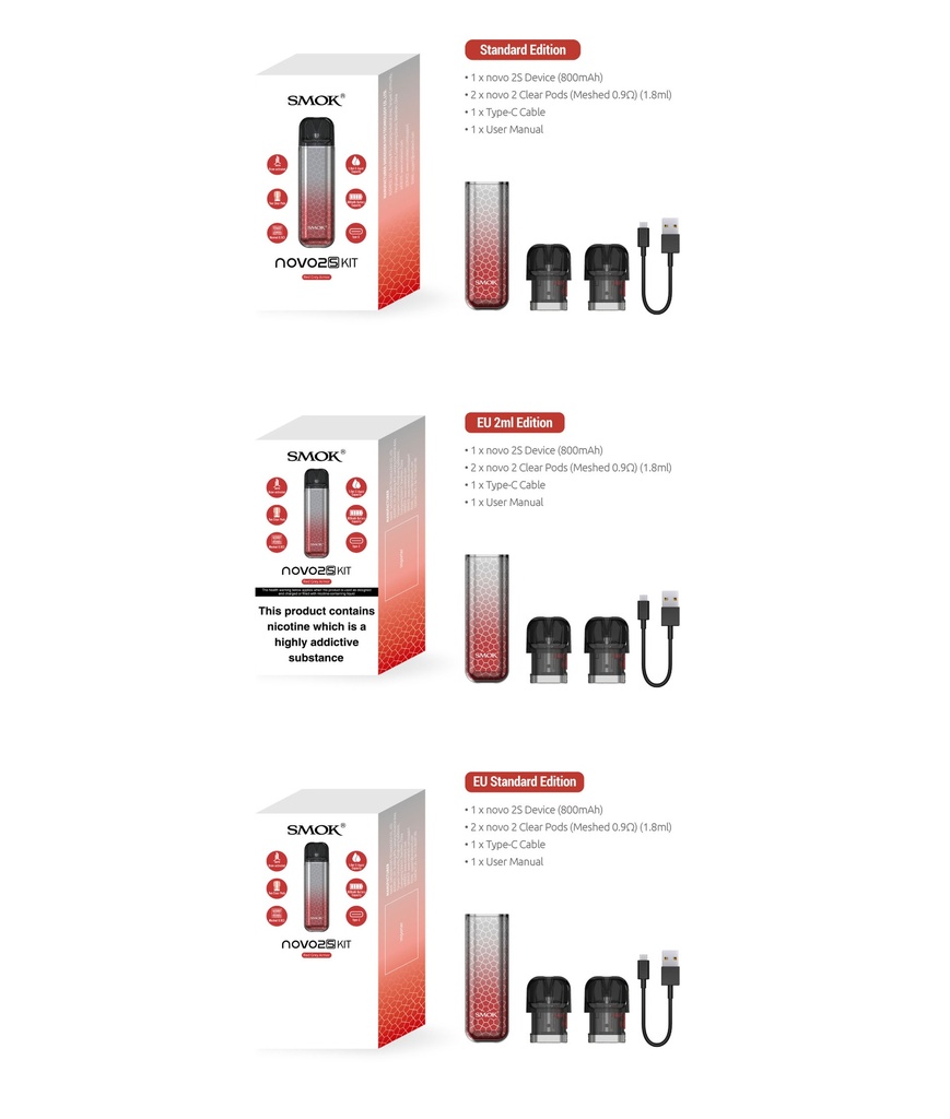 SMOK Novo 2 S 800mAh Pod System Starter Kit With 2 X 1.8ML Refillable Pods (MSRP $25.00)