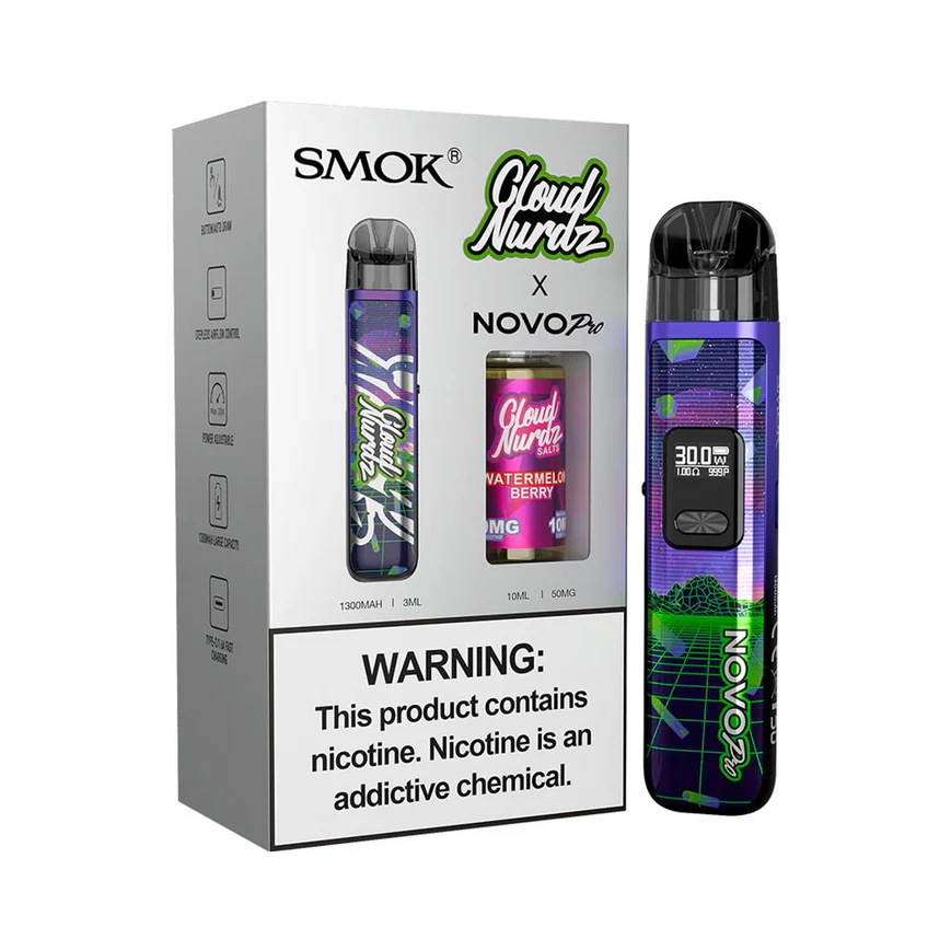 SMOK NOVO PRO 1300mAh Pod System Starter Kit With 2 x Refillable 3ML NOVO Pod & 10ML 50mg Salt Nicotine E-Liquid Bottle (MSRP $30.00)