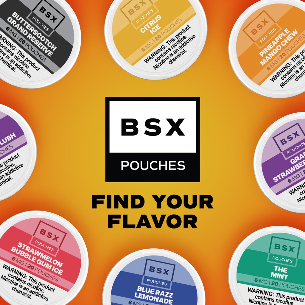 BSX Nicotine Pouches - 20 Pouches Per Can - Pack of 5 Cans (MSRP $5.40 Each) 