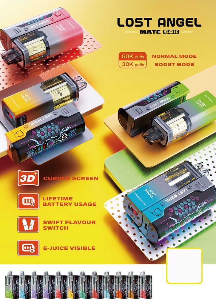 Lost Angel Mate 50K Puffs 3D Curved Screen Disposable Device & Power Bank Kit - Display of 5