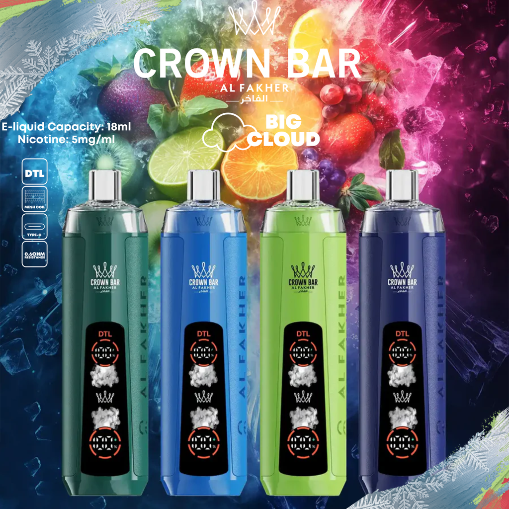 Al Fakher Crown Bar Big Cloud Pro / Crystal 8K Puffs - Display of 5