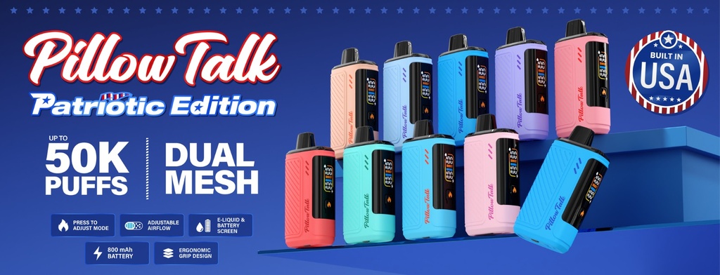 Pillow Talk x Patriot Edition 50K Puffs - Display of 5 (TEXAS COMPLIANT)