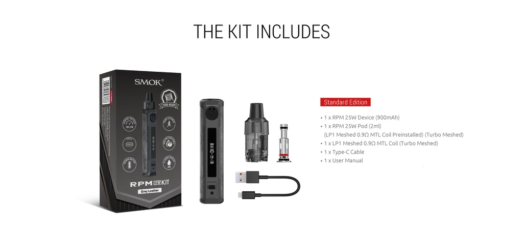 SMOK RPM 25W 900mAh Pod System Starter Kit With Refillable 2ML Pod (MSRP $30.00)