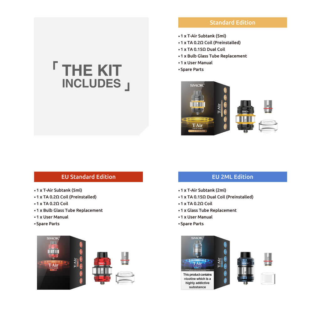 SMOK T-Air 5ML Adjustable Airflow Subtank (MSRP $30.00)