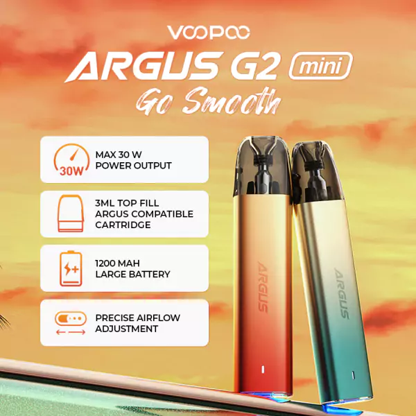 VooPoo Argus G2 Mini 1200mAh Pod System Starter Kit With Refillable 3ML Argus Top Fill Cartridge Pod (MSRP $19.99) 